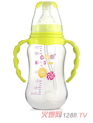 小孩國標(biāo)口自動弧形PP安全奶瓶210 ML青色